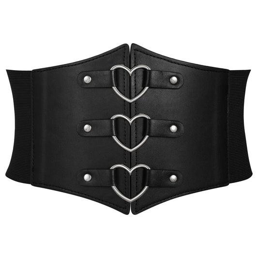 JKEEMI Women Corset Belt Metal O-Ring Heart-Ring Wide Elastic Waspie Waist Belt for Daily Cosplay Halloween Costumes