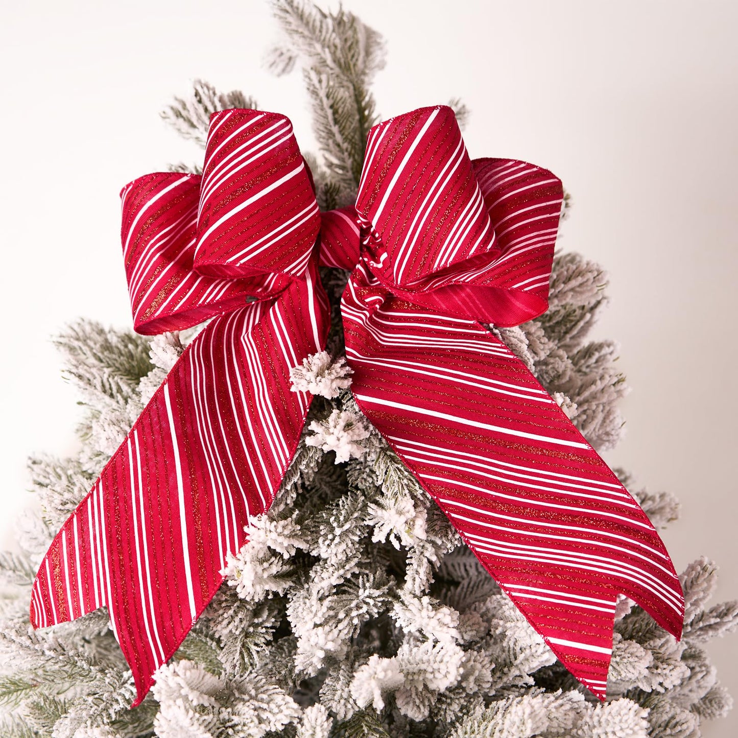 PAPER FAIR 4 Inch Candy Cane Christmas Wired Ribbon for Wreath Crafts, 4'' x 10 Yds (30 Feet), Red Glitter Stripe Burlap Extra Wide Xmas Wired Ribbon for Bow Ornaments, Tree Skirt, Topper Bow
