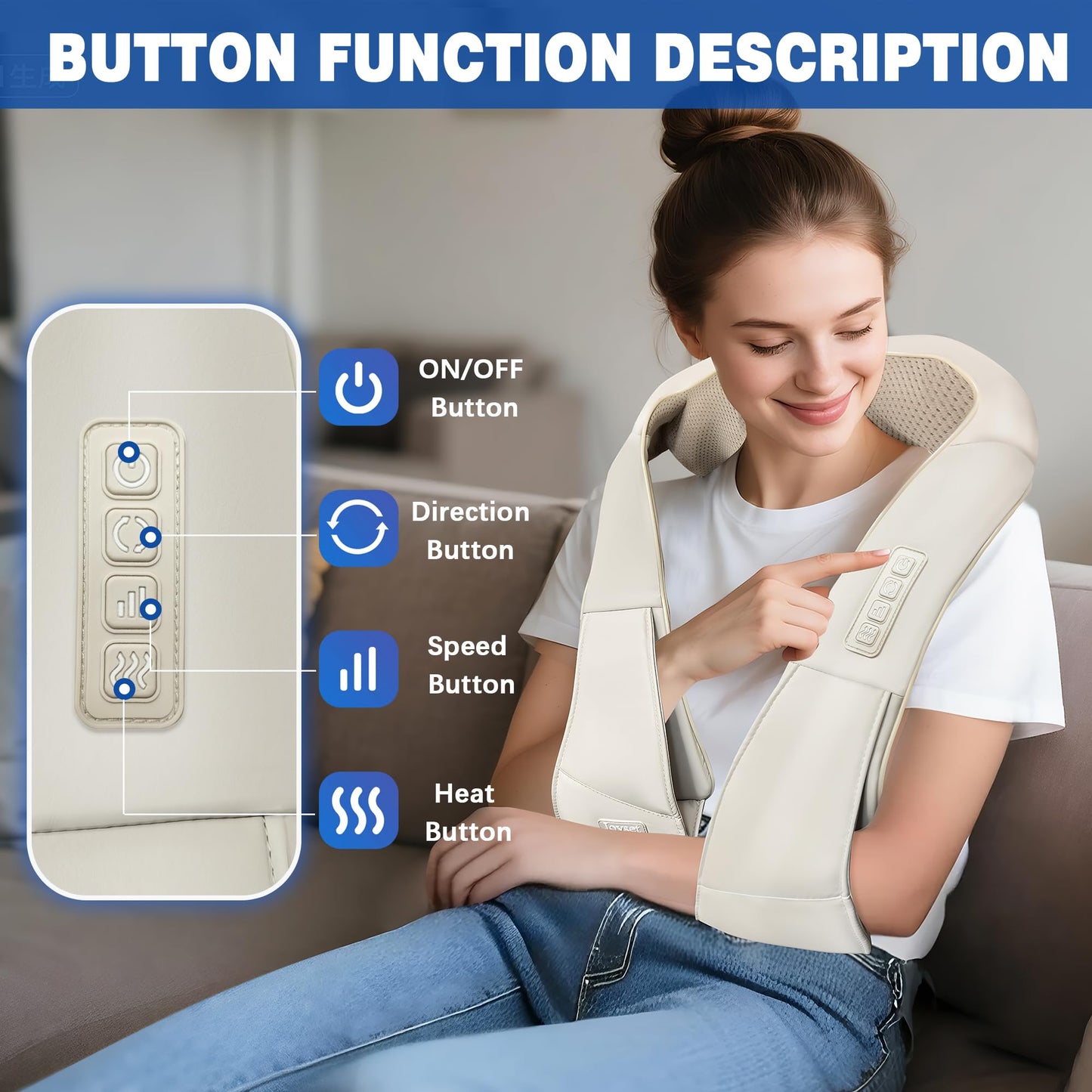 Joyset Shiatsu Neck and Back Massager with Heat,Electric Shoulder Massager for Pain Relief Deep Tissue,3D Kneading Massage with Cloth Cover Easy to Clean Best Gift for Men Women Parents