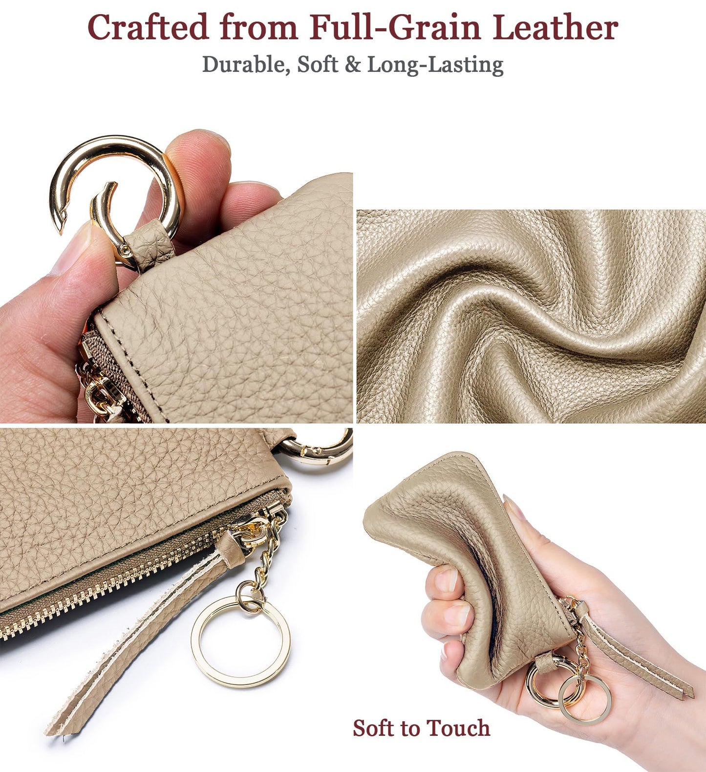 LnxLtw Travel-Friendly Leather Coin Purse for Women – Mini Zipper Wallet with Wrist Strap & Keychain, Compact Change Holder & Small Coin Pouch with Gift Box (Gray)