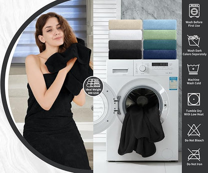 8 Piece Bathroom Towel Set Black |2 Oversized Large Bath Towels Sheet, 2 Hand