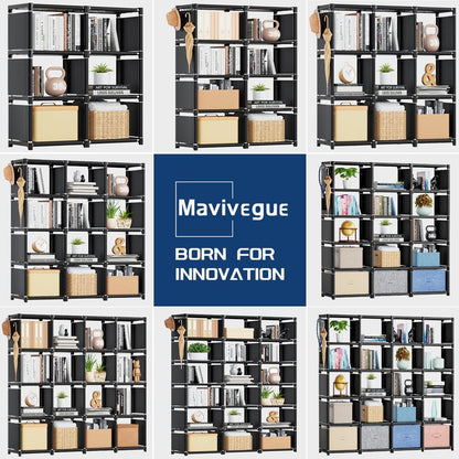 Mavivegue Bookcase, 18-Cube Extra Large Book Shelf, DIY Cube Storage Organizer for Bedroom, Living Room, Home Office - Black