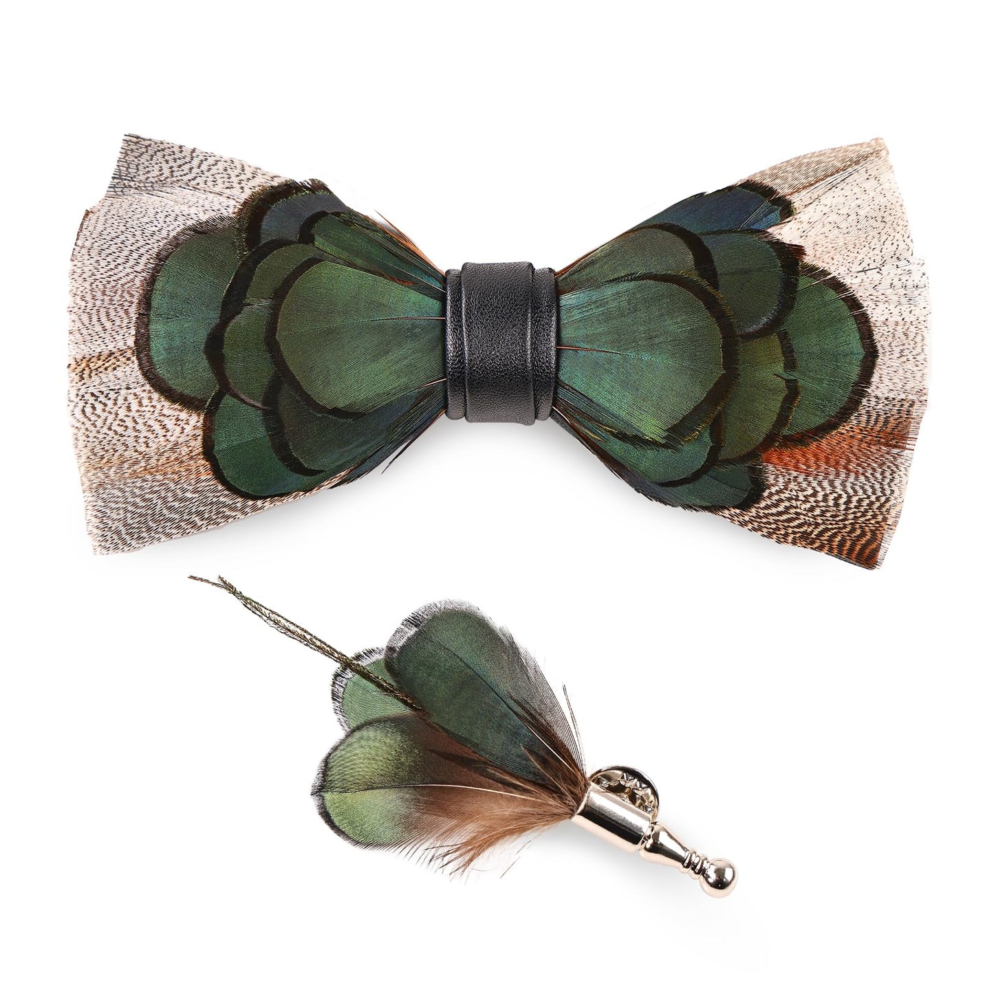 Naplings Handcrafted Feathers Bow ties and Brooches for Men Are Perfect for Weddings, Prom，Formal Partyand Refined Occasions (KQLP)