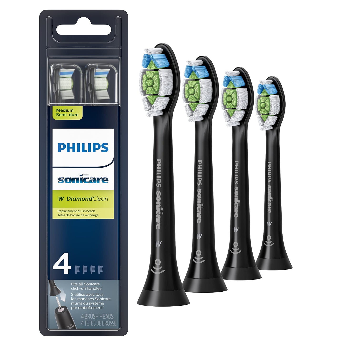 Philips Sonicare W DiamondClean - Genuine Replacement Electric Toothbrush Heads, White, 4 Pack One Year Supply, HX6064/65