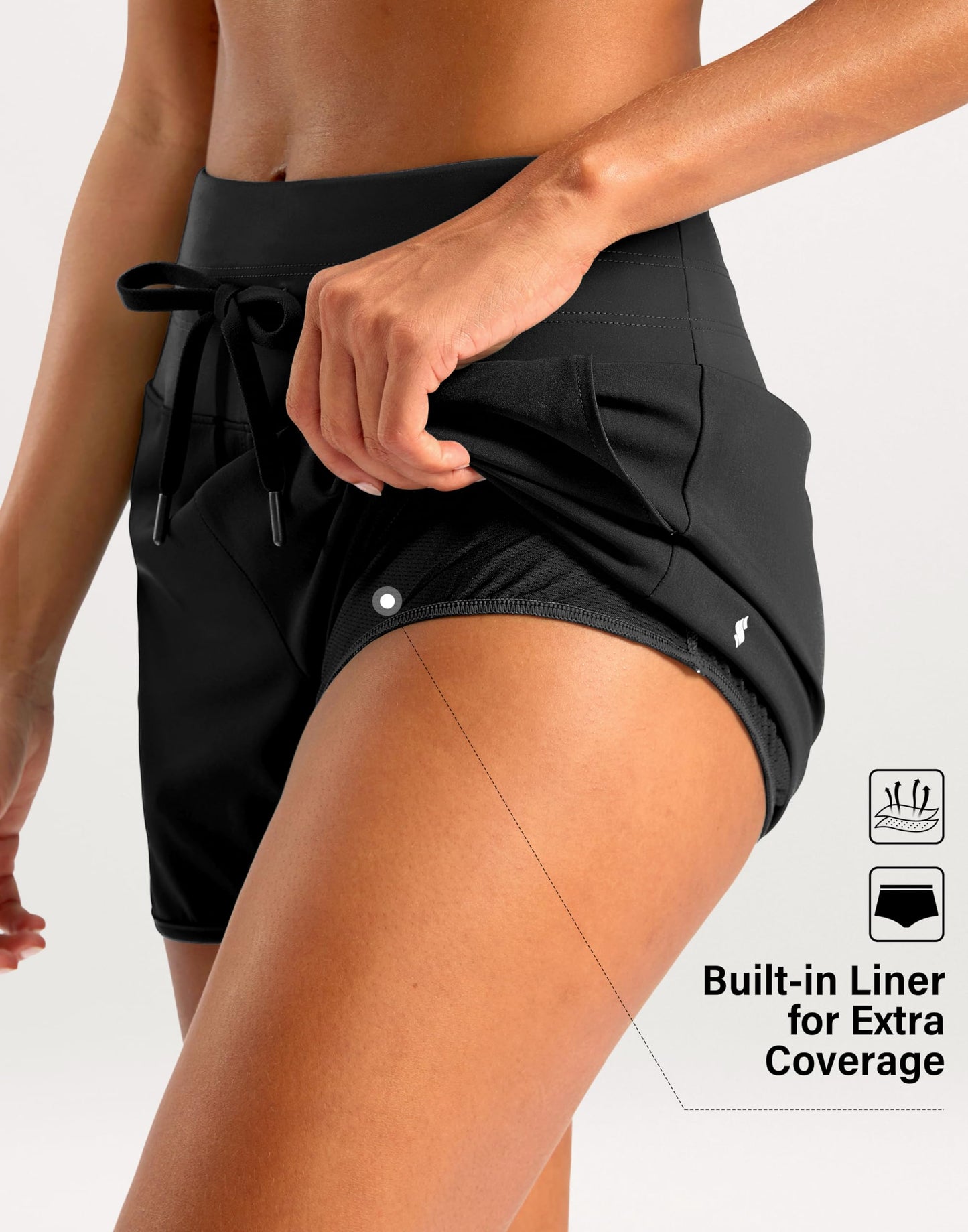 Soothfeel Women's Athletic Running Shorts with Zipper Pockets 3" High Waisted Workout Active Gym Shorts for Women with Liner Black Medium