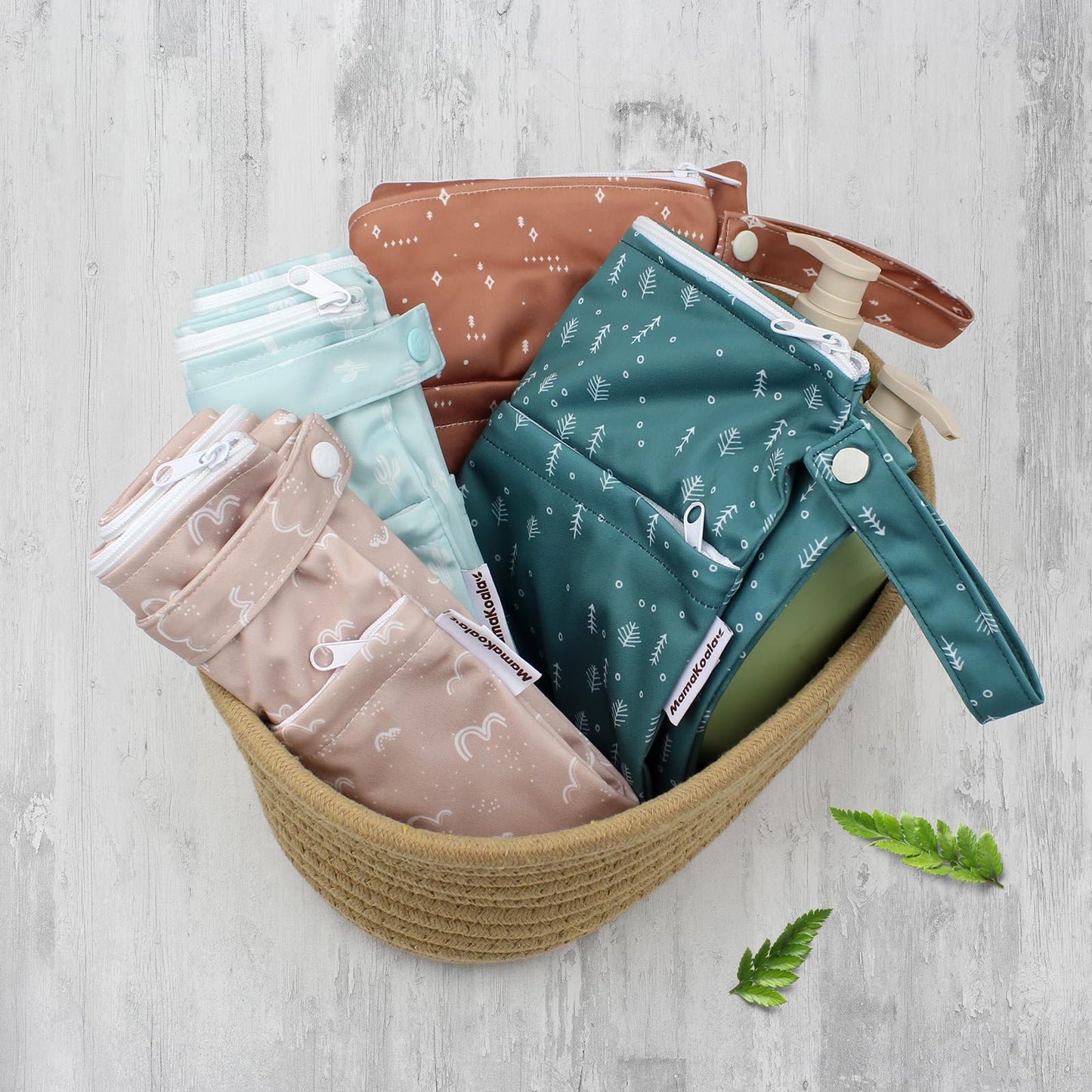 Mama Koala 2 Pack Wet Dry Bags on the Go, Swimming Pool, Beach, in Gym, Fitness Center, Natatorium, Polyester Waterproof Diaper Bag with 2 Pockets, Portable, Reusable, Machine Washable-12in/16in-017