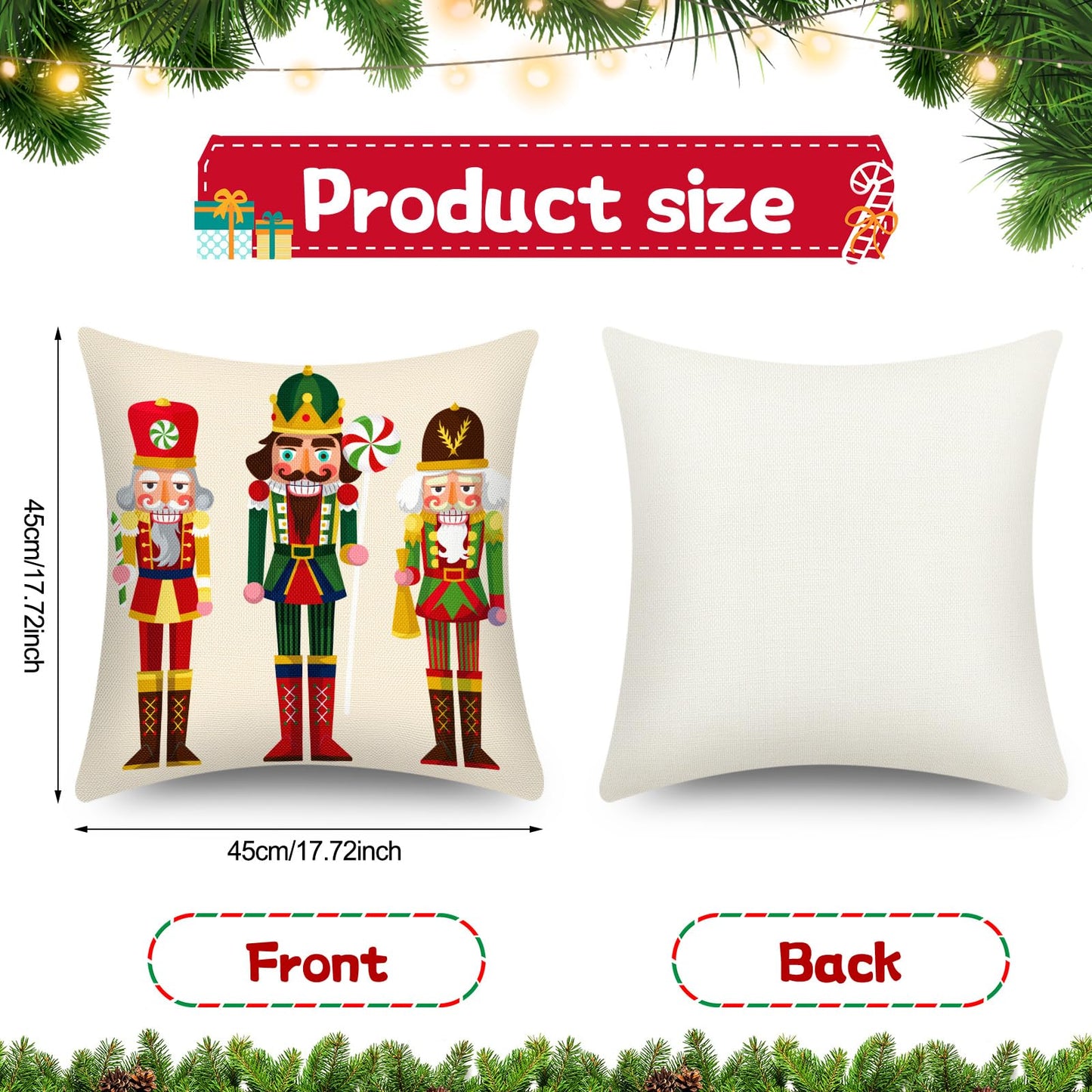 Tatuo 6 Pcs Christmas Santa Claus Nutcracker Throw Pillow Cover Nutcracker Santa Cushion Decoration 18 x 18 Inch Pillowcase Holiday Decoration for Sofa Couch Bed