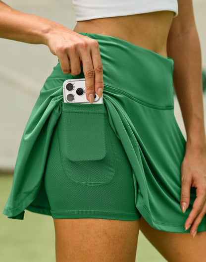 SANTINY Pleated Tennis Skirt for Women with 4 Pockets Women's High Waisted Athletic Golf Skorts Skirts for Running Casual (Green_L)