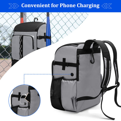 GOBUROS Baseball Backpack Holds Up to 4 Bats, Softball Bat Bag for Men Gray