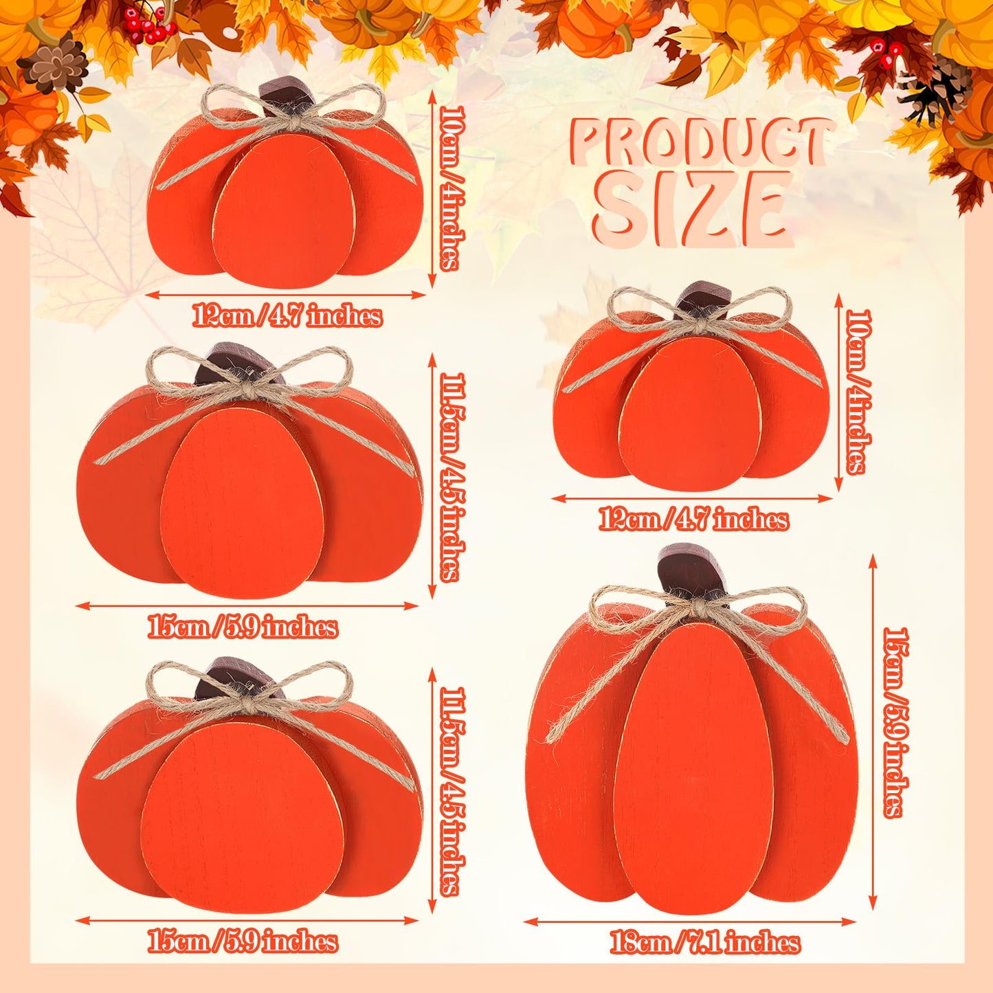 Thyle 5 Pcs Autumn Pumpkin Decor Fall Wooden Signs Autumn 3D Pumpkin Decor Fall Tabletop Decorations Rustic Farmhouse Tiered Tray Decorations for Home Block Sign Halloween Table Centerpieces