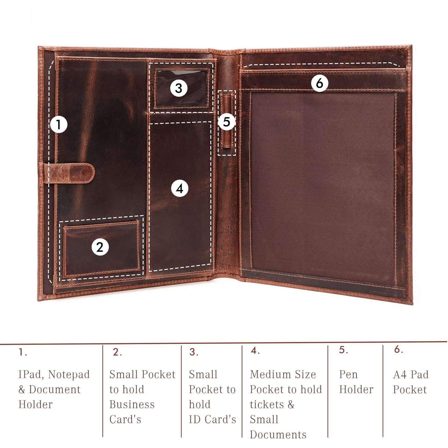 Leather Portfolio Binder, Professional Organizer Padfolio – Resume Folder, Business Card & Document Holder, Portfolios for Men & Women, Office & Business Supplies | (Medium - Brown)