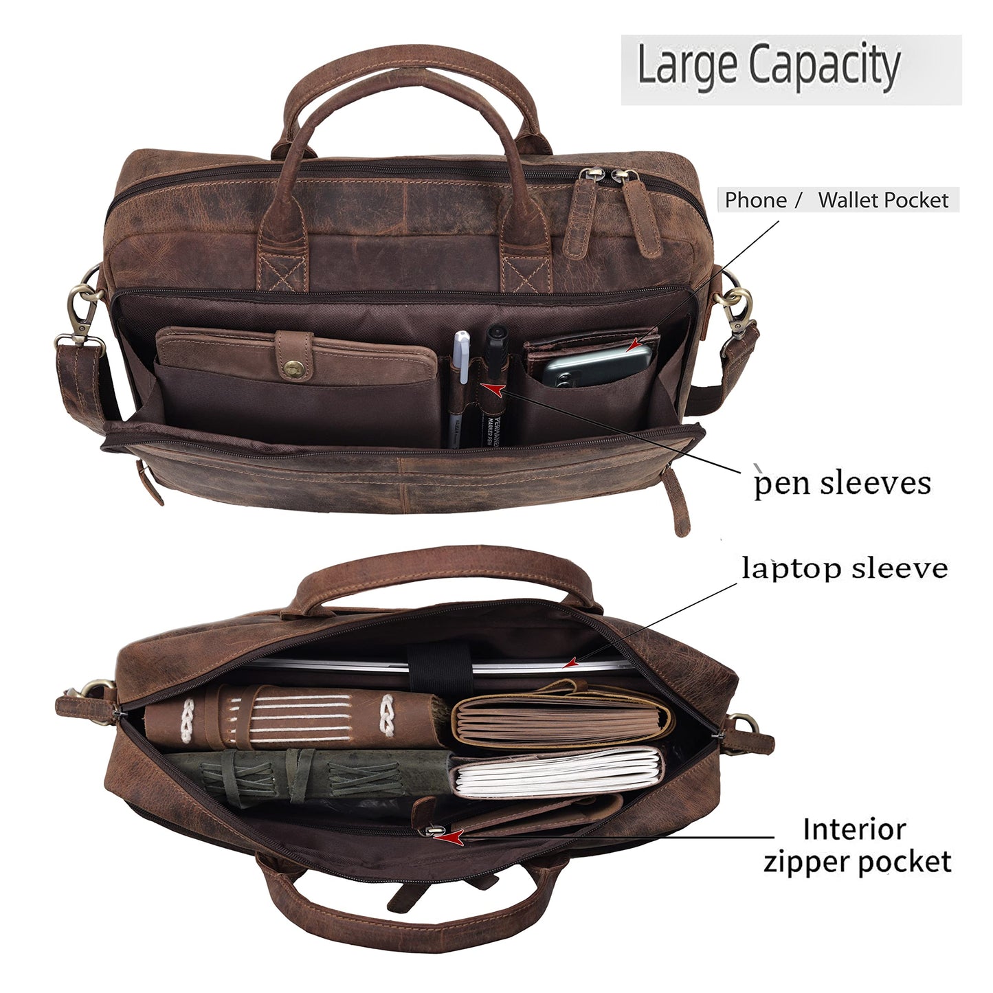 Leather briefcase bag for men Leather Laptop Bags For Men and Women Travel Messenger Bag 16 Inch (Vintage Brown, 16 Inch Briefcase)