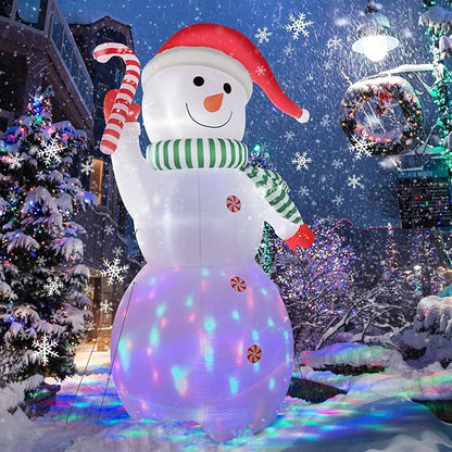 B&D 12FT Giant Christmas Inflatables Snowman Outdoor Decorations, Christmas Blow Up Snowman Inflatables Yard Decoration with Rotating Colorful LED Lights for Holiday Party Garden Yard Outdoor Decor