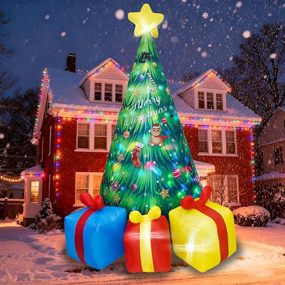 Dearsun 8ft Tall Inflatable Christmas Tree with Rotating LED Lights, Outdoor/Indoor Blow Up Xmas Tree with 3 Gift Boxes, Waterproof Holiday Decor for Yard, Lawn, Party