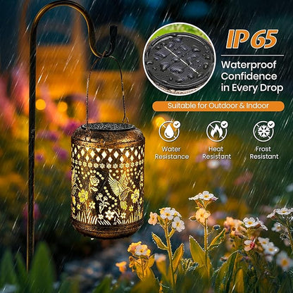 Solar Lanterns Hummingbird Garden Decor Vintage Hanging Gifts for Mom Grandma Indoor Outdoor Waterproof Heavy Duty Vintage Table Metal Lights for Yard, Patio, Lawn, Balcony, Pathway, Garden Decor 2Pcs