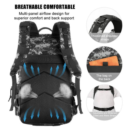 kookoomia Military Tactical Backpack 25L Day Backpack for Men Molle Army 3 Days Assault Pack Bug Out Bag Water Resistant and Heavy Duty Hiking Treeking Rucksack - Black Digital Camo