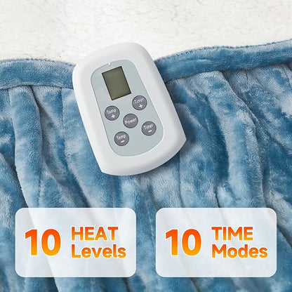 Heated Blanket Electric Blanket Queen Size 84"x90" Fast Heating Electric Blanket with Dual Control 10 Heat Levels & 10 Hours Auto-Off Overheat Protection Cozy Soft Flannel Heated Throw Blanket