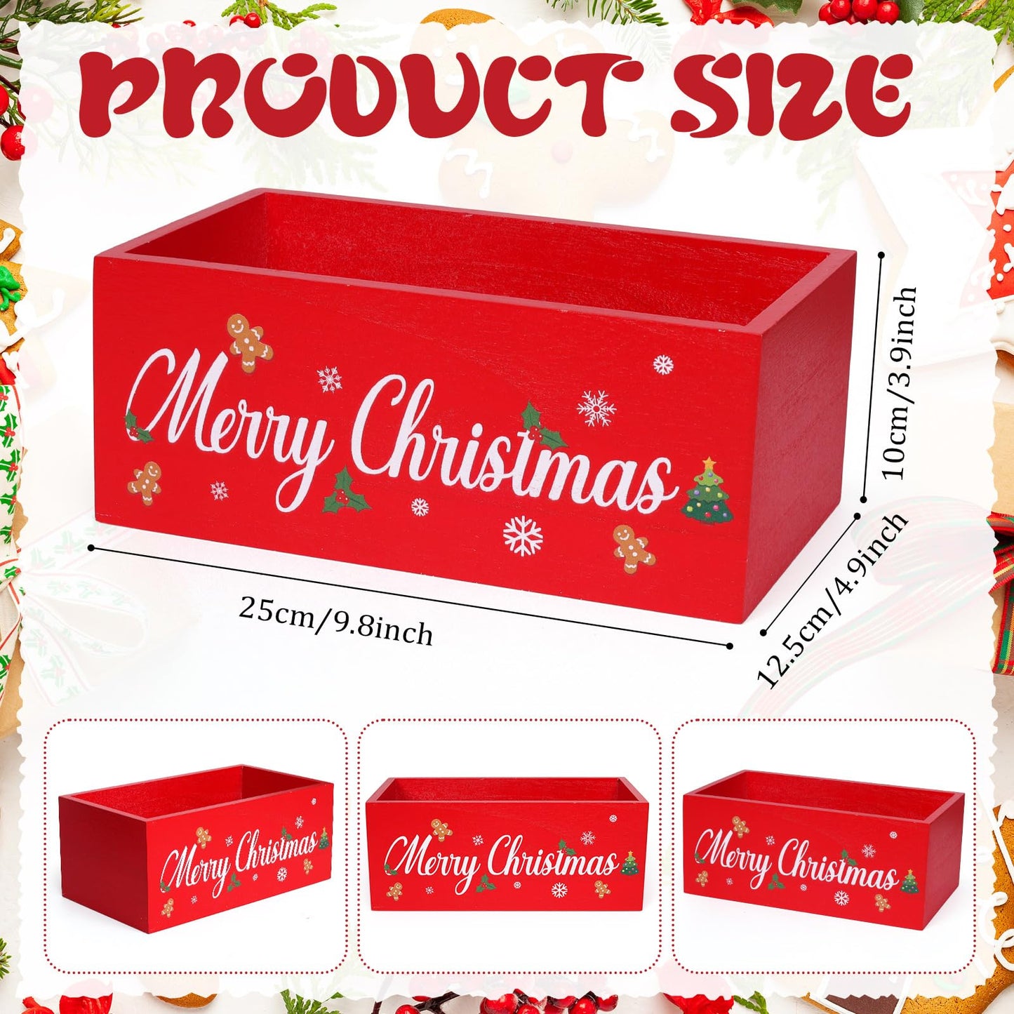 OAXNTGW 2 Pcs Merry Christmas Bowl Dish Xmas Party Supplies Candy Canes Wooden Candy Dish Serving Holder for Table Red Green Serving Dish for Corn Holiday Hot Cocoa Bar