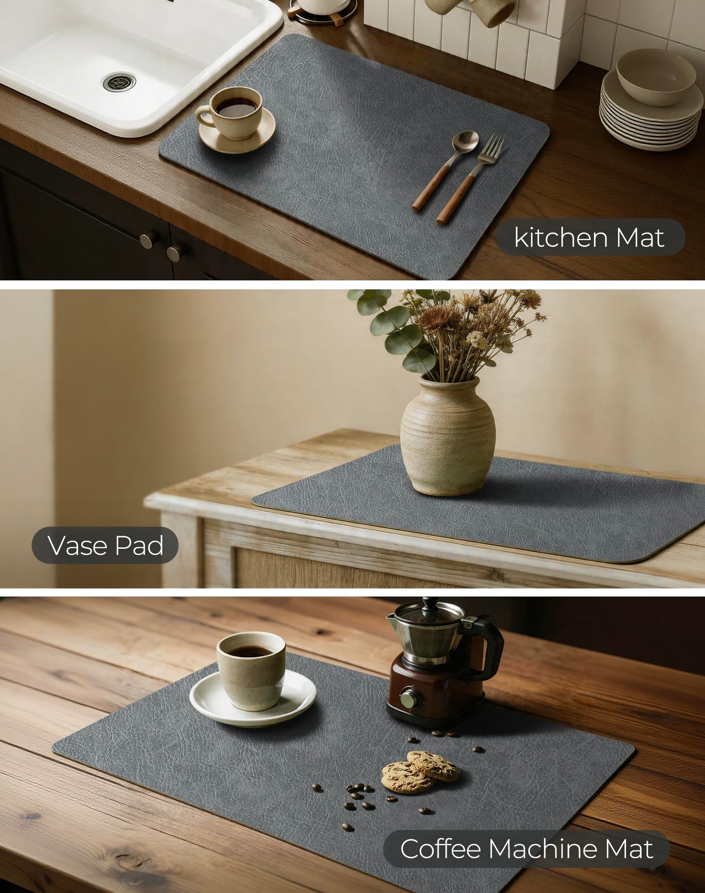 Leetaltree Reversible Faux Leather Placemats Set of 8, 12x17 Inch - Heat Resistant, Waterproof, Non-Slip Table Mats for Dining Kitchen, Hotel-Quality, Mist Grey