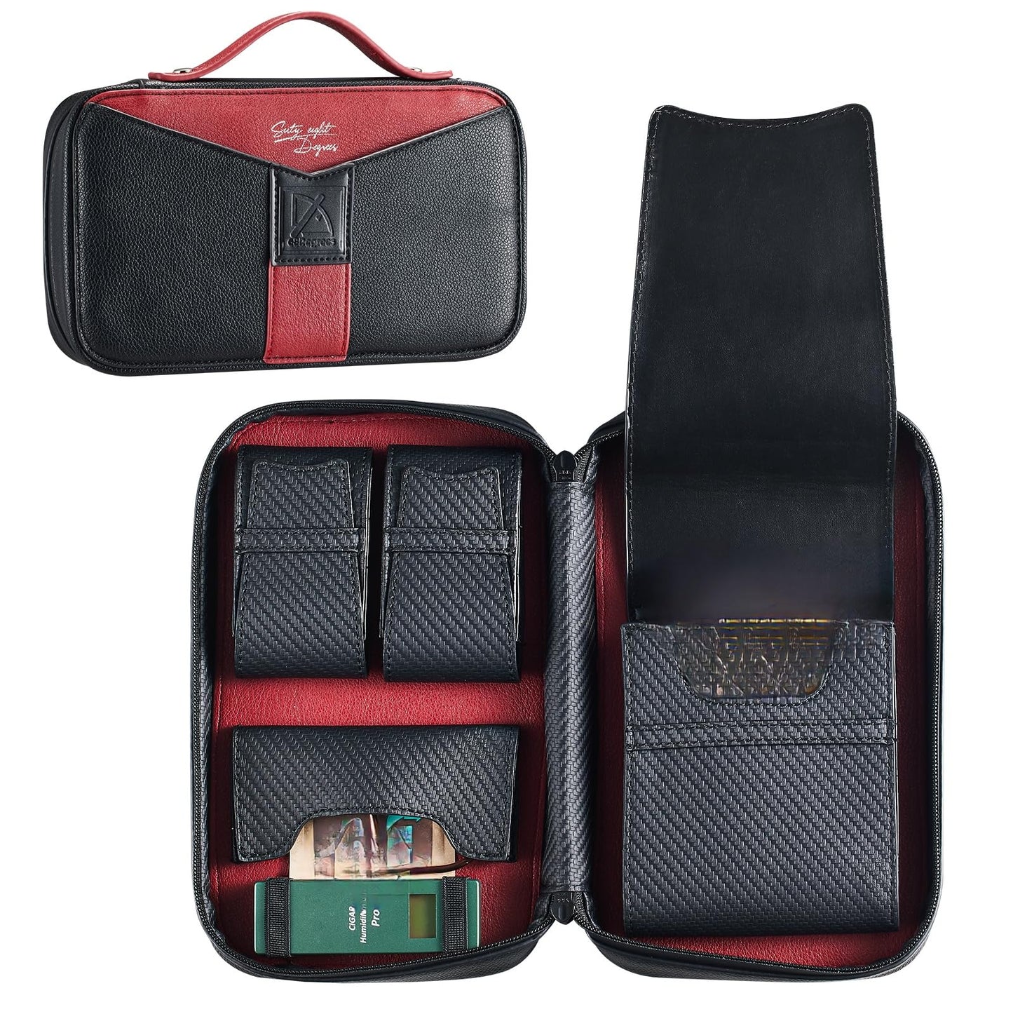 68 Degrees Leather Travel Case – Red Portable Organizer with 3 Accessory Pockets, Full Grain Hard Shell, Zipper, Gift Pouch for Men