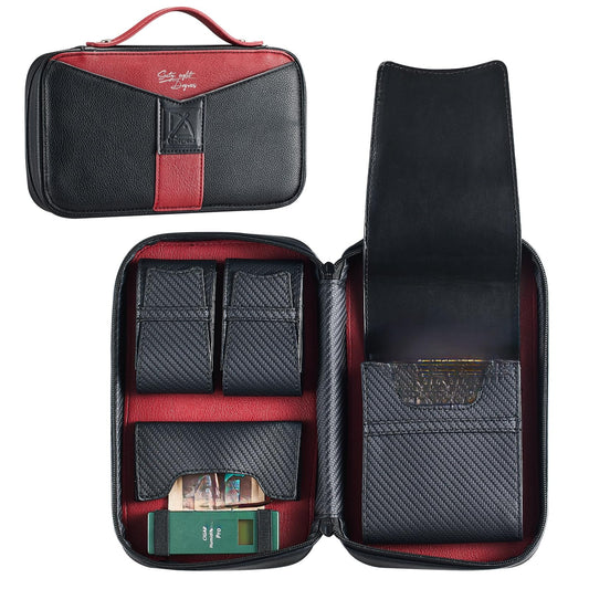 68 Degrees Leather Travel Case – Red Portable Organizer with 3 Accessory Pockets, Full Grain Hard Shell, Zipper, Gift Pouch for Men