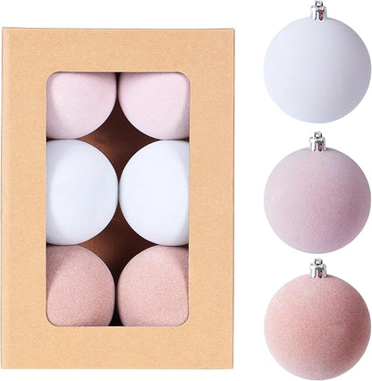 Amooca 3.15in Large Christmas Balls Ornaments Flocking Xmas Tree Hanging Decoration New Year Holiday Party Baubles 6pc Set Pink White