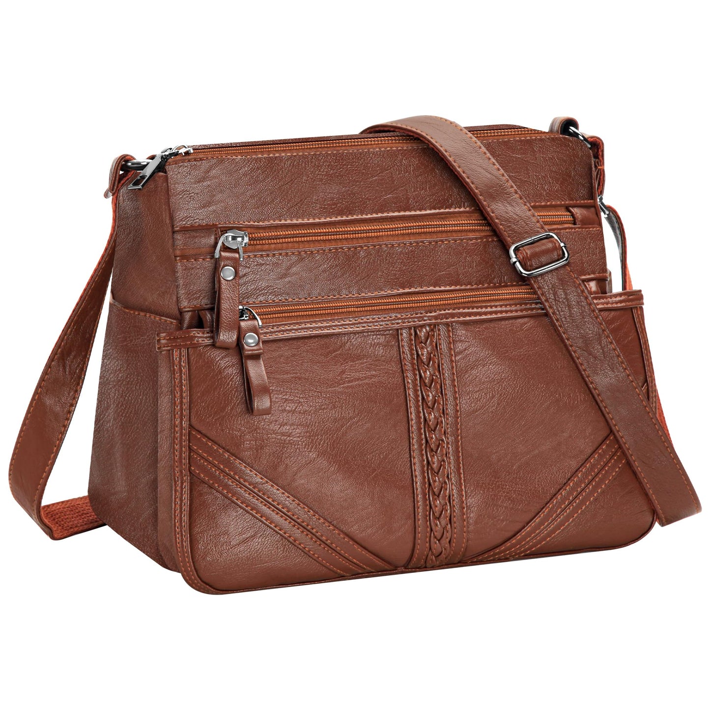 ELDA Crossbody Bags For Women Pocketbooks Soft PU Leather Purses and Handbags Multi Pocket Shoulder Bag (Amber Brown)