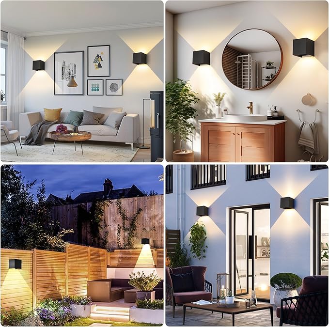 4 Pack 20W Exterior Lights for House,Up and Down Lights Outdoor Sconces Wall Lighting Fixtures Wall Mount - ETL Listed,3000K/4000K/6500K Indoor Wall Sconces Black Modern Outdoor Wall Lights 4.72-Inch