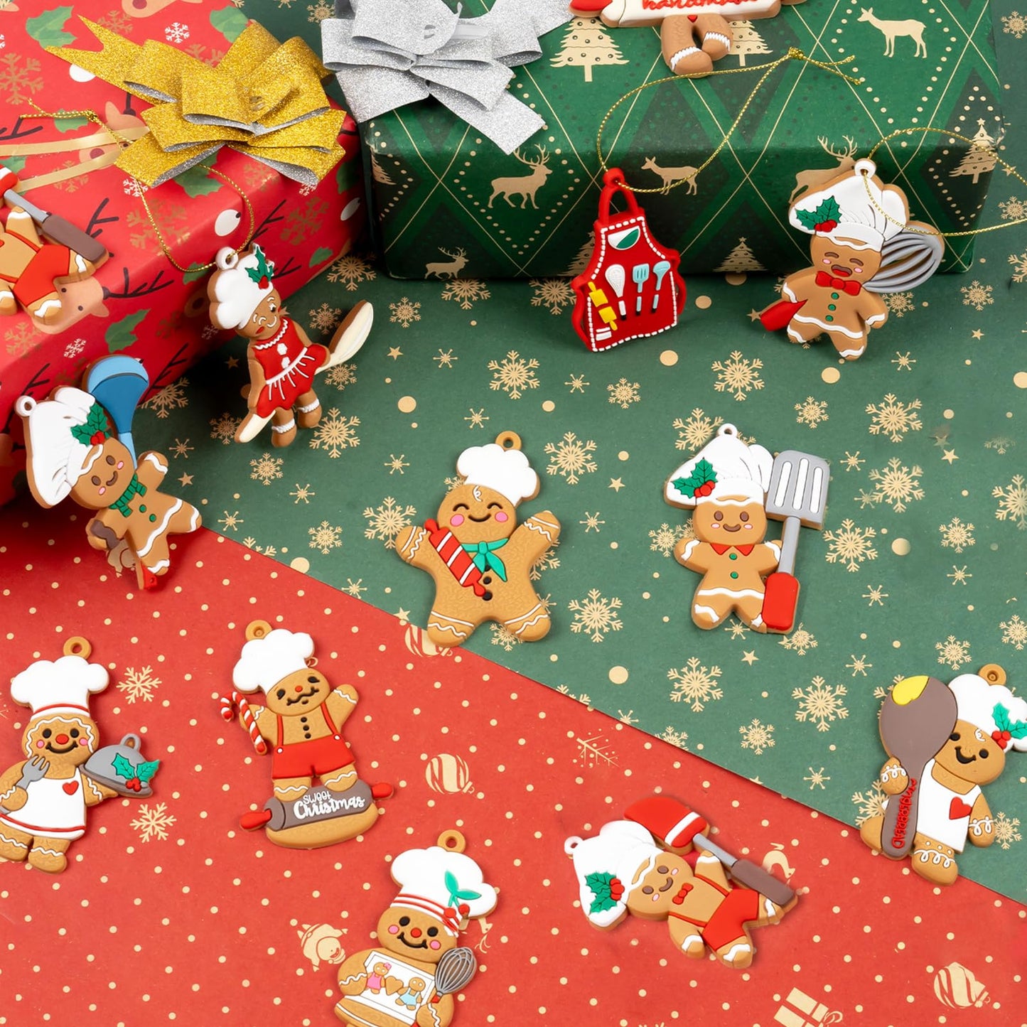 12pcs Gingerbread Christmas Decoration for Tree - Cooking Gingerbread Man Ornaments Christmas Hanging Decor for Xmas Tree Home Kitchen Decor Party Supplies