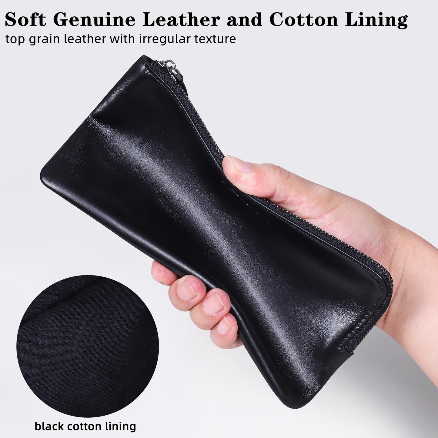 VISOUL Long Zipper Cash Wallet for Men and Women with Removable Credit Card Holder, Soft Genuine Leather Clutch Wallet-Black