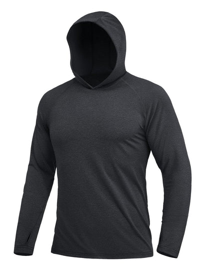 MAGCOMSEN Long Sleeve Shirts for Men Hooded UV Protection Sun Shirt Lightweight Fishing Workout Athletic Swim Rash Guard Black, XL
