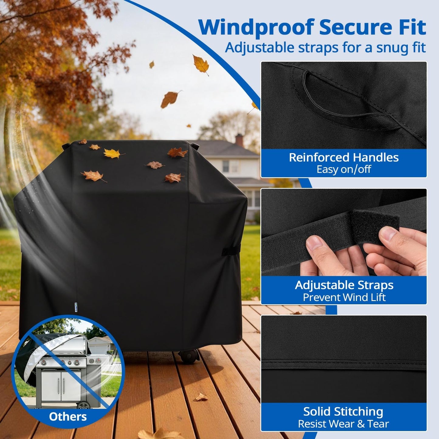 SunPatio BBQ Grill Cover 52 Inch, Outdoor Durable Waterproof Gas Barbecue Cover, Compatible for Weber Spirit 200 and 300 Series, Charbroil and Kenmore Grills, Compared to Weber 7106, 52" x 26" x 43"H