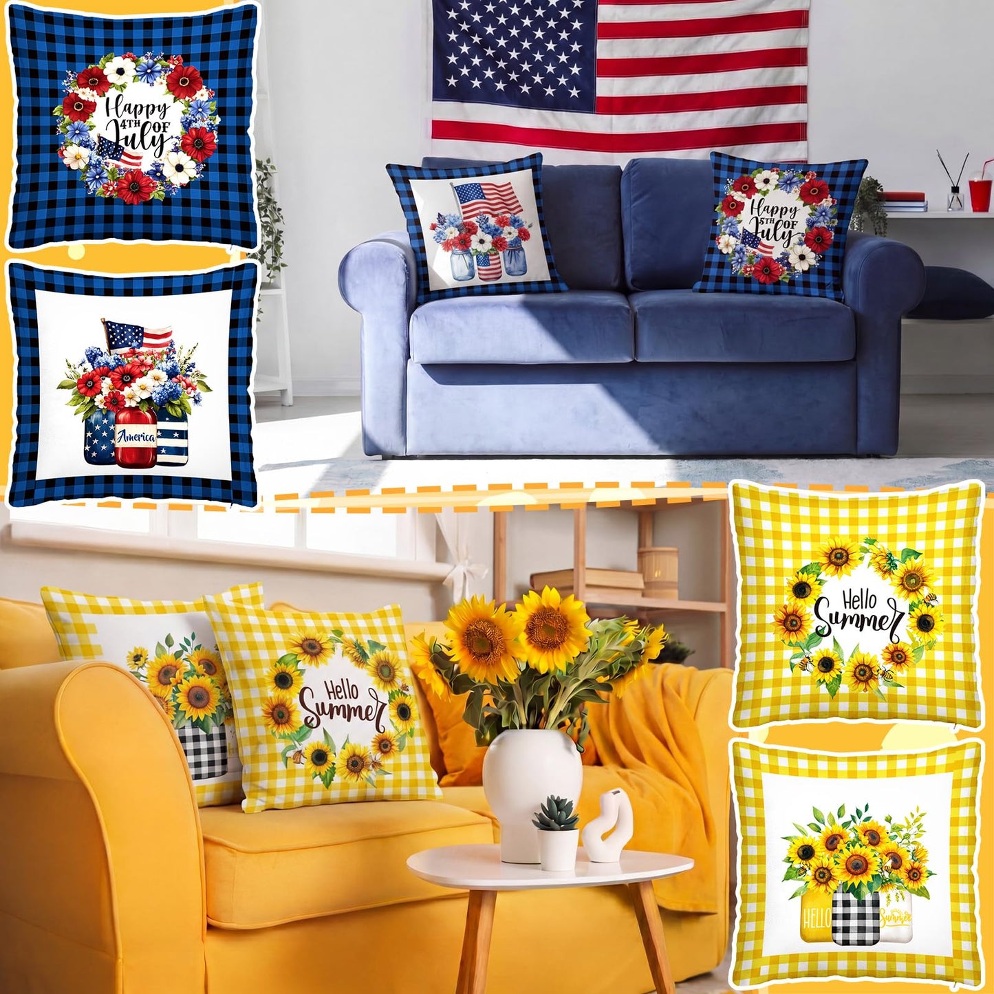 Mindsoft 20 Pcs Holiday Pillow Covers 18 x 18 Easter Pillow Cover Spring Summer 250th Anniversary Pillowcase Decorative Seasonal Cushion Case for Farmhouse Home Sofa(Watering Can)