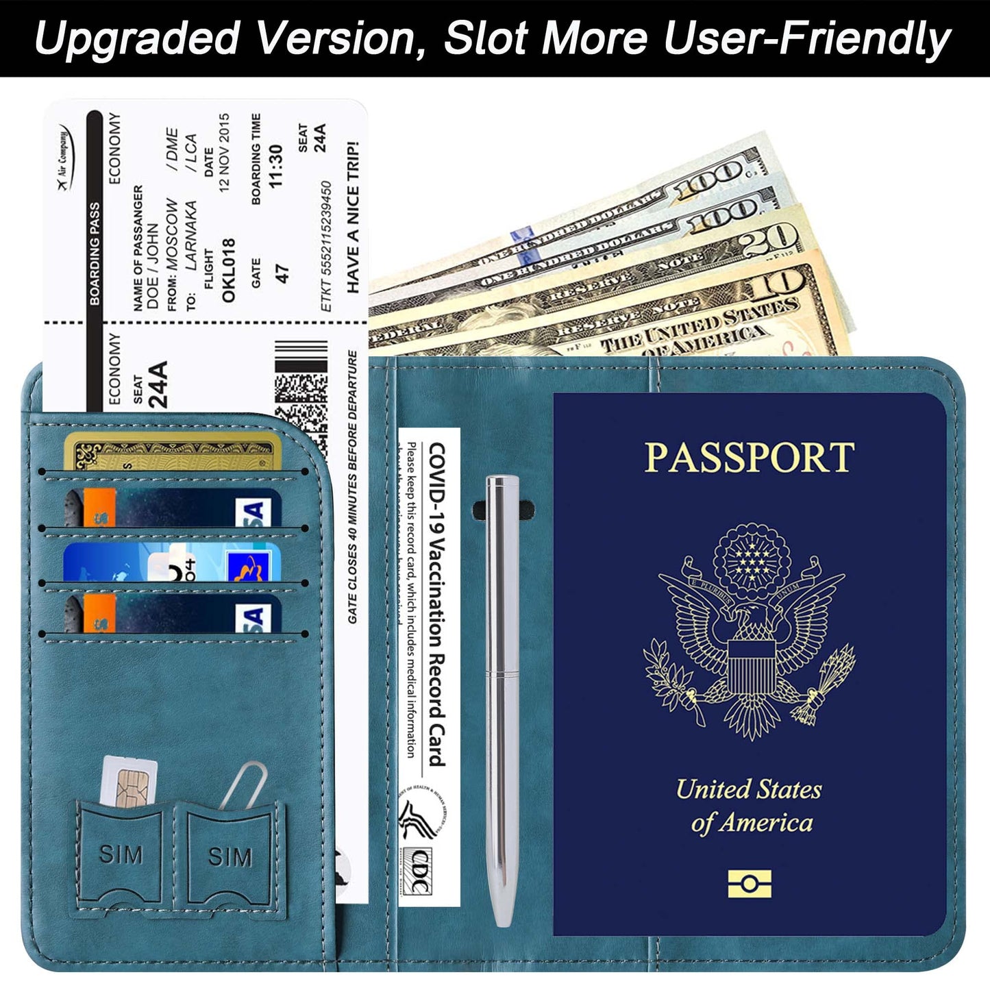 Passport Holder Cover Wallet Travel Essentials Leather Rfid Blocking Case Vacation Luggage Must Haves Travel Accessories for Men Women (116#Blue)