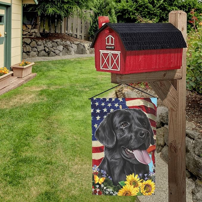 Lab Black Labrador American Flag Patriotic Dog Garden Flag Welcome Party Outdoor Outside Decorations Picks Home House Garden Yard Decor 12x18 Inch