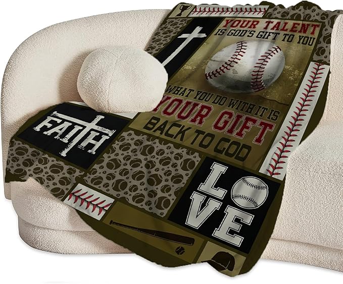 Baseball Blanket Decor Gifts for Boys Flannel Fleece Fuzzy Christian Throw Blanket Soft Warm Cozy Plush Sports Blanket for Bed Couch Living Room Stuffed Decoration for Kids Adult 60"x50"
