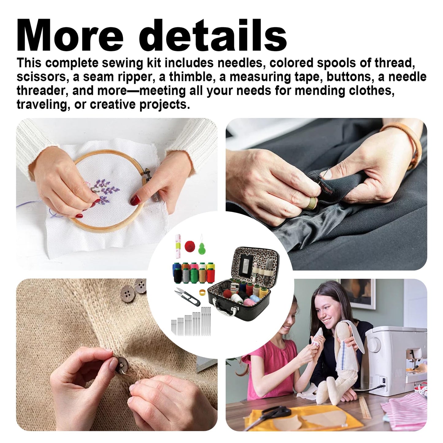 Wshxjzyay Portable Sewing Kit in Faux Leather Case, Sewing Kit, Fix Anything Anytime Portable for Beginners and Professionals