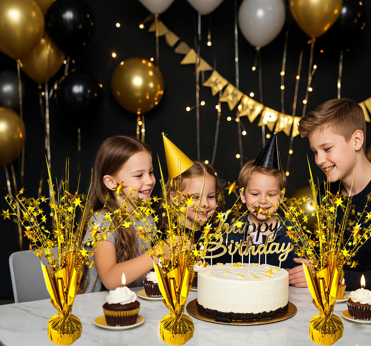 FUBININA 12 Pack Metallic Foil Spray Centerpiece Star Table Decoration Burst Table Centerpieces for Birthday New Years Nye Wedding Anniversary Graduation Holiday Party Supplies Decor, Gold