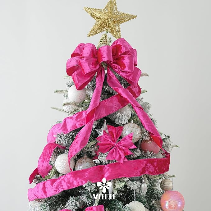 MEEDEE Fuchsia Velvet Ribbon 2.5 inch Thick Velvet Wired Edge 10 Yards Two Tone Ribbon for Christmas Tree, Gift Wrapping, Garland, Wreaths, Bows Making, Crafts Supply
