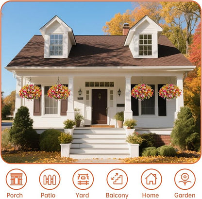 Artificial Fall Flowers with Hanging Baskets Outdoors for Decoration Faux mums for Outdoor planters Fake Mums Artificial Hanging Plants UV Resistant for Autumn Porch Home Patio Decor (Honey Gold)