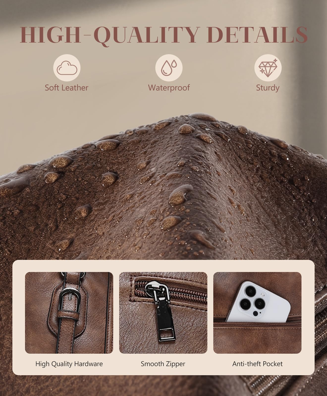 VASCHY Hobo Bags for Women, Vegan Leather Top Handle Satchel Shoulder Purse Handbag Purse with Crossbody Guitar Strap Coffee