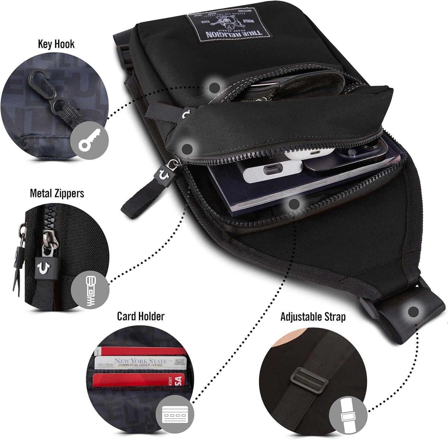 True Religion Crossbody Bag Men – Casual Shoulder Sling Bag for Men, Small Travel Men’s Crossbody