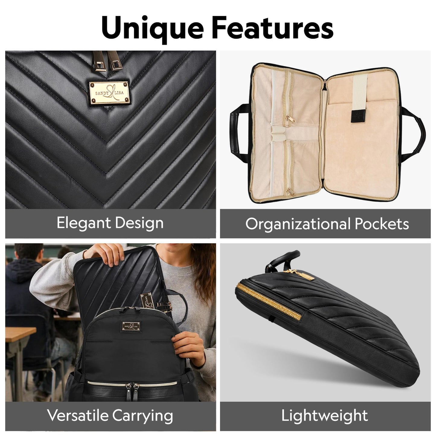 SANDY LISA Capri Women Laptop Sleeve |Compatible with MacBook Pro 14 inch | MacBook Air/Pro 13-13.3 Notebook | MacBook Air M2 13 inch | Buttery Soft Padded Chevron - Black
