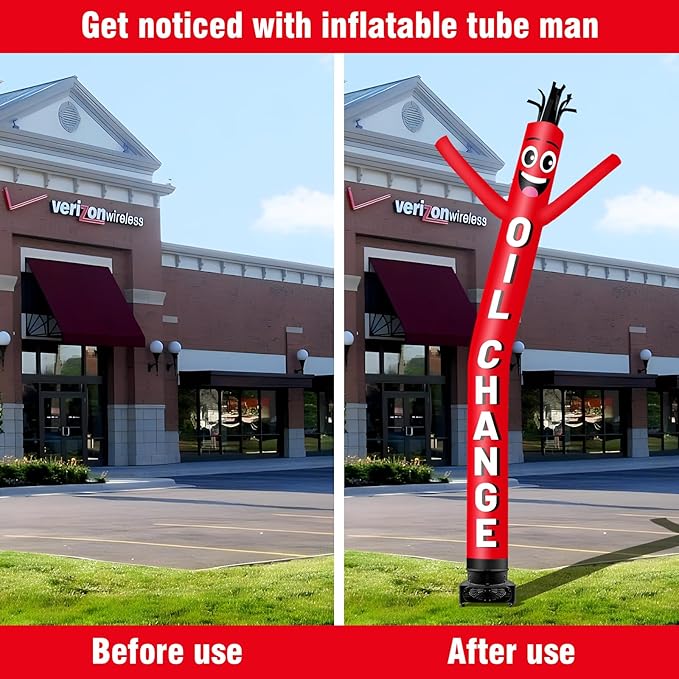 20FT Tall Inflatable Tube Man Oil Change Wacky Wavy Dancing Guy with 1.5 HP Weather-Resistant Blower (18''Diameter) for Outdoor Decoration Advertising Business Promotion
