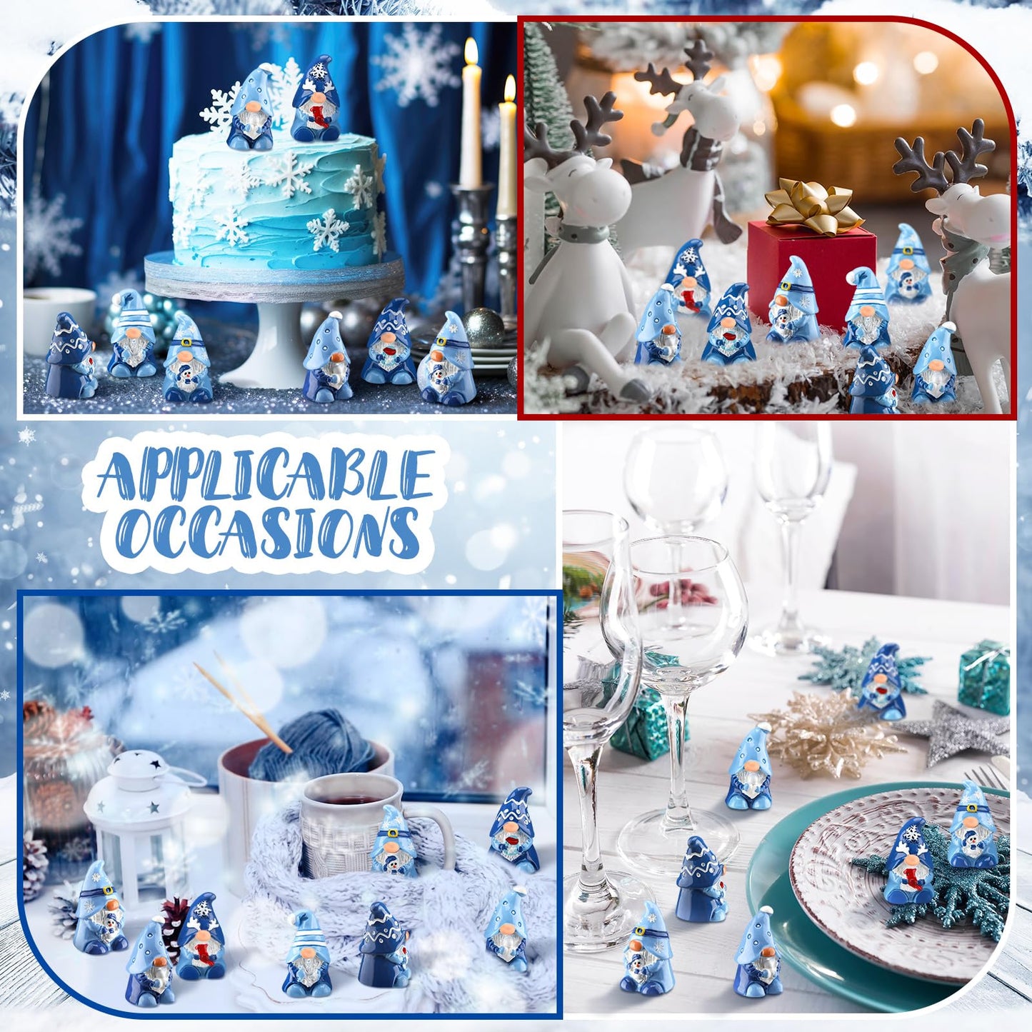 Quzzil 80 Pcs Winter Mini Gnomes Figurines Winter Snowflake Miniature Figurines Tiny Resin Statues Snowman Table Centerpieces for Patio Garden Ornament to Hide Party Favors