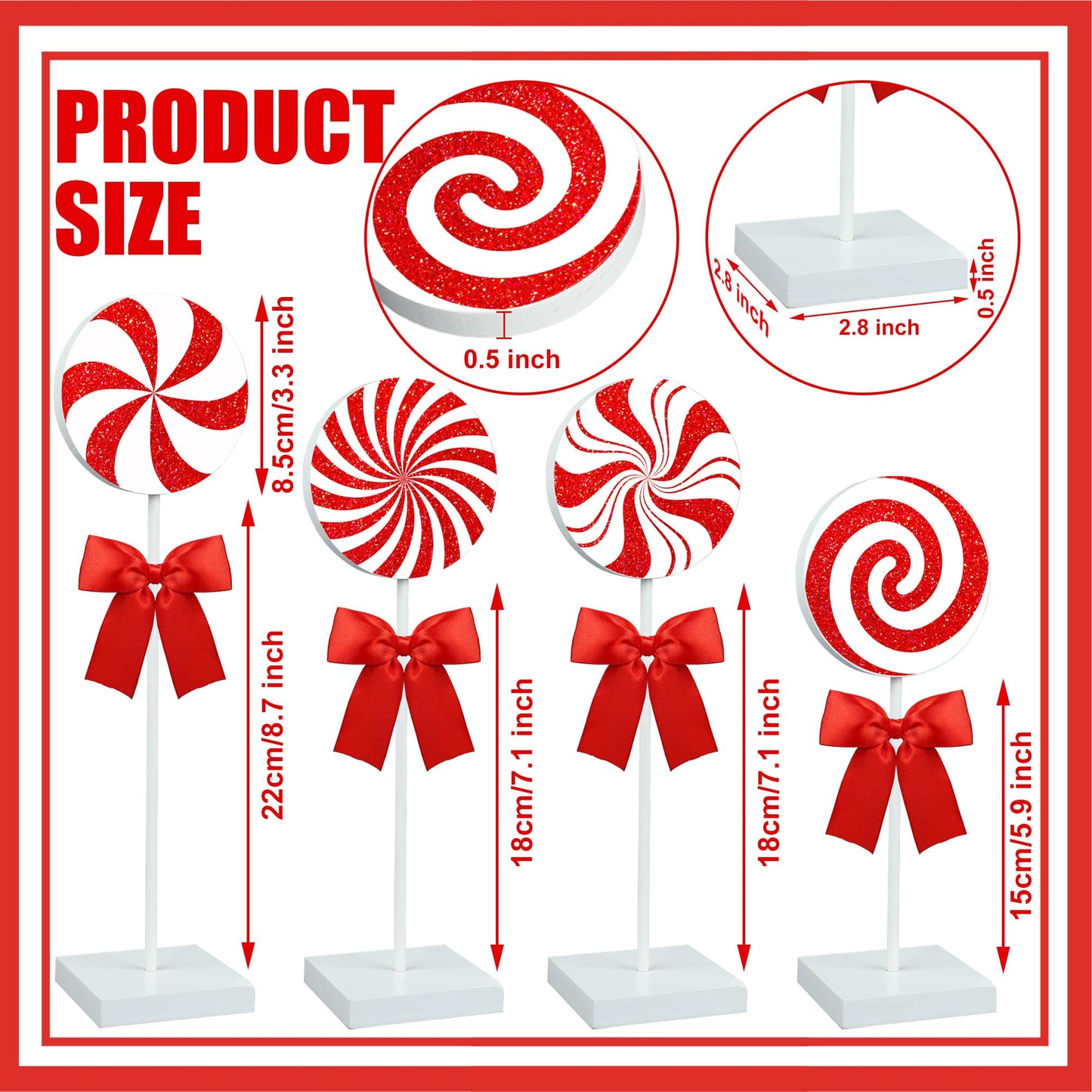 Christmas Wood Tabletop Decor Candy Standing Wooden Table Sign Red Christmas Tiered Tray Decor Rustic Xmas Candy Centerpieces for Xmas Holiday Party Home Kitchen Decors, 4 Pcs