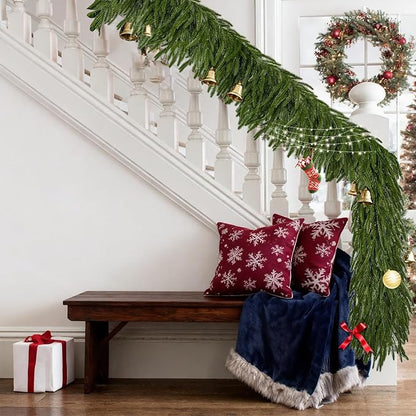 6 Ft Norfolk Pine Christmas Garland - Artificial Faux Pine Needles Real Touch Winter Garland - Indoor/Outdoor Holiday Greenery Garlands for Fireplace Mantle, Staircase, Window Decor