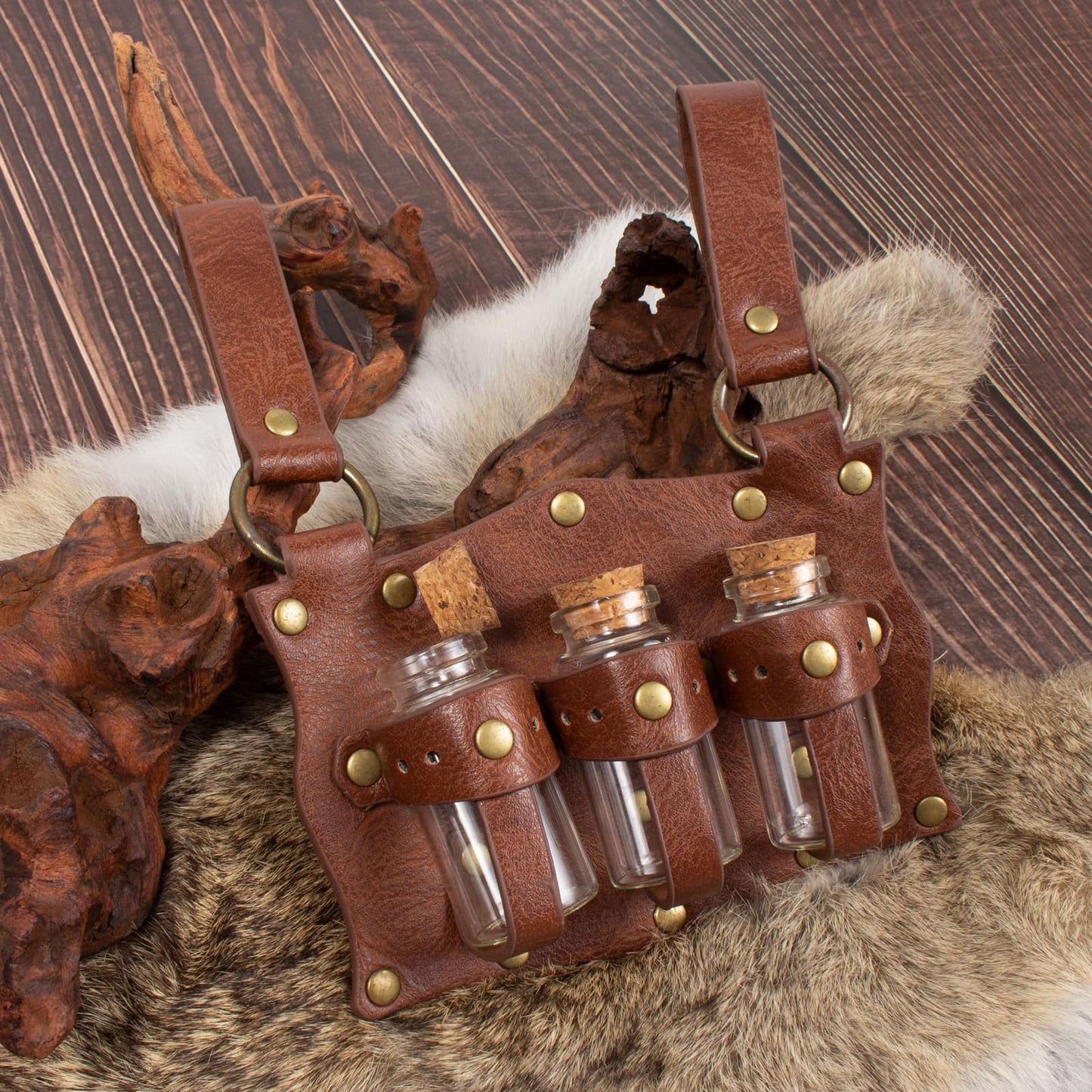 Renaissance Belt Pouch Coin Purse Witch Alchemist Potion Bottle Vilas Hook Set Medieval Festival Costume Accessories (Bottle Vails-Brown)
