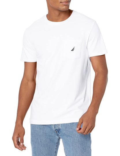 Nautica Men's Solid Crew Neck Short Sleeve Pocket T-Shirt, White, Large