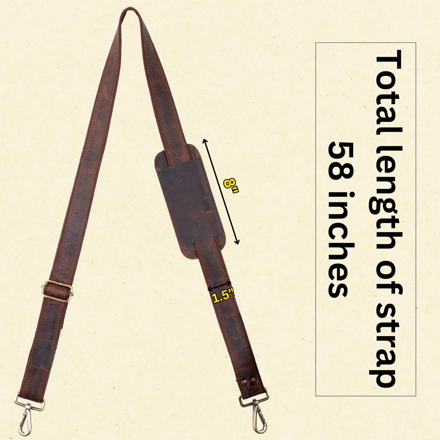 Hell Blues Bag Strap Replacement - Genuine Leather double layered with Brass Swivels Adjustable Shoulder Strap for Messenger, Laptop, Camera, Travel Bags (Cinnamon Rustic Brown)
